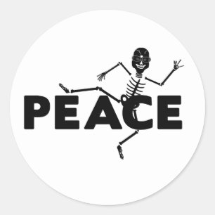 Round Stickers, Skeleton Showing Peace Sign Classic Round Sticker