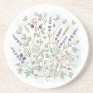 Round Stone Coaster – Botanical Watercolor