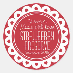 Round strawberry preserve or jam jar food label