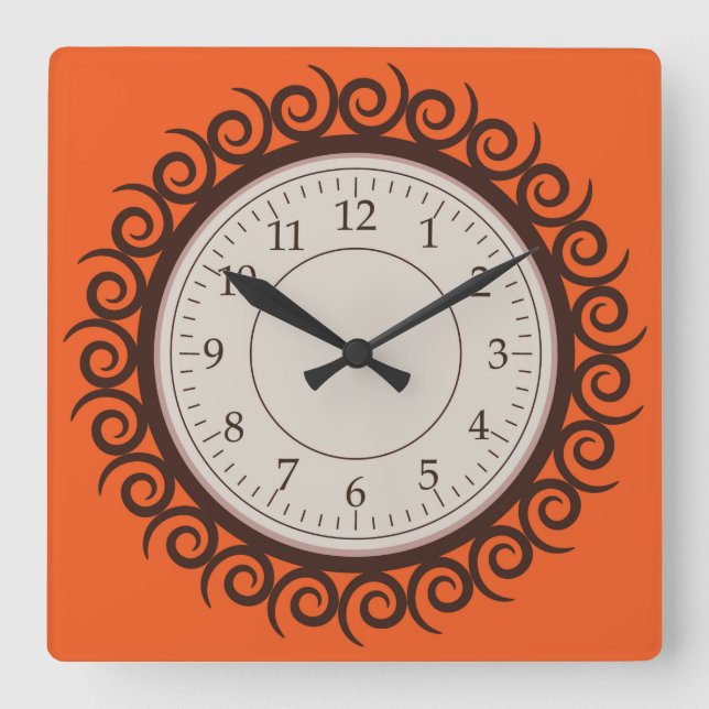 Round Swirl Square Wall Clock (Front)