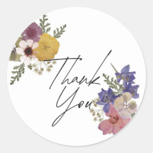 Round Thank You Sticker Pastel Vintage Floral
