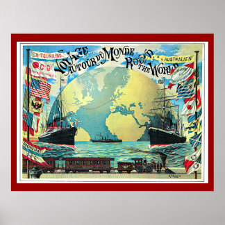 Round the World Voyage, 1890 Vintage Travel Poster