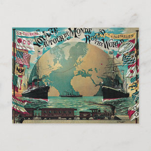 Round The World Voyage Vintage Poster Art Postcard