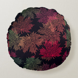 Round Throw Pillow-Autumn Falling Leaves Cushion