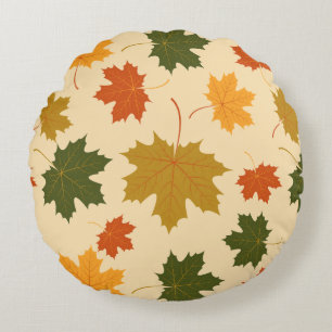 Round Throw Pillow-Autumn Falling Leaves Cushion