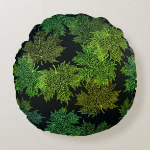 Round Throw Pillow-Autumn Falling Leaves Cushion