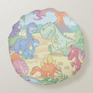 Round Throw Pillow/Cartoon Dinosaurs Cushion