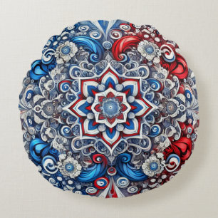 Round Throw Pillow French Colours Design