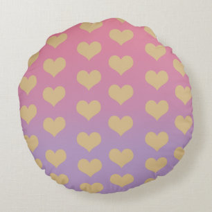 Round Throw Pillow Ombré lilac pink gold Heart