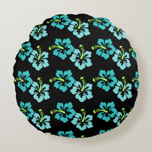 Round Throw Pillow-Tropical Flowers Cushion