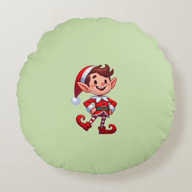 Round Throw Pillow with elf (Front)