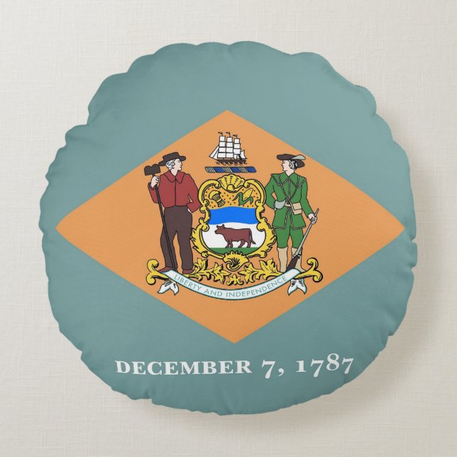 Round Throw Pillow with flag of Delaware, USA (Front)