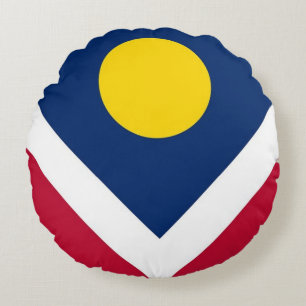 Round Throw Pillow with flag of Denver, USA