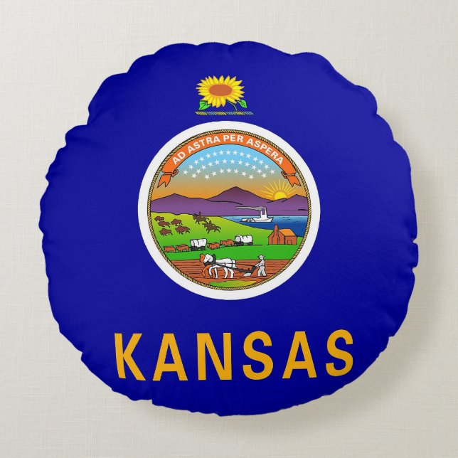 Round Throw Pillow with flag of Kansas, USA (Front)