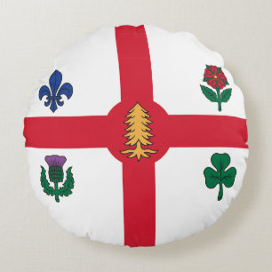 Round Throw Pillow with flag of Montreal, Canada