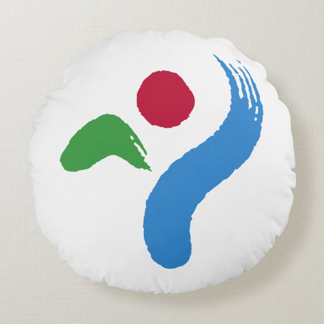 Round Throw Pillow with flag of Seoul (Front)