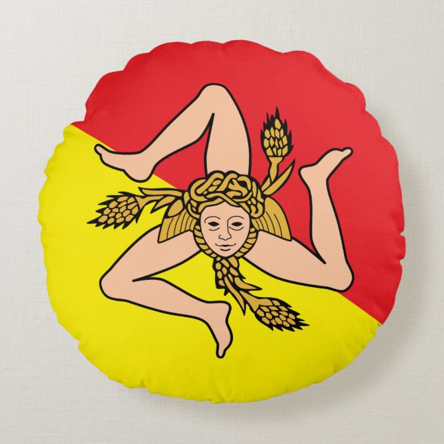 Round Throw Pillow with flag of Sicily, Italy (Front)