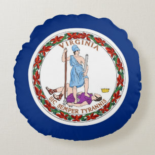 Round Throw Pillow with flag of Virginia, USA