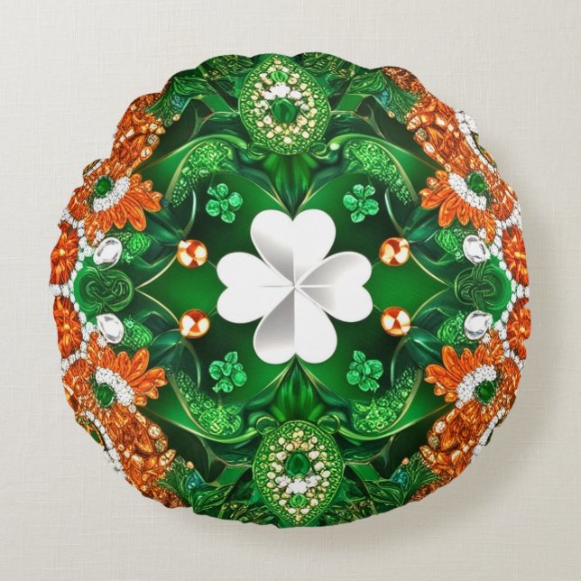 Round Throw Pillow with Irish Colours (Front)