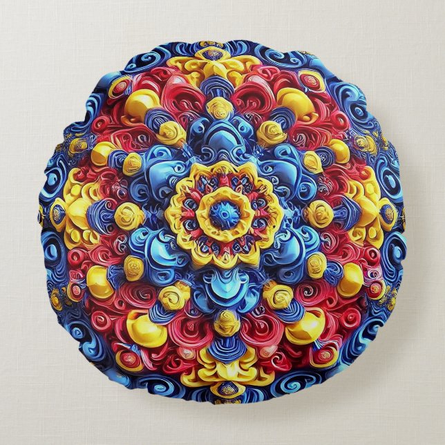 Round Throw Pillow with Romanian Colours (Front)