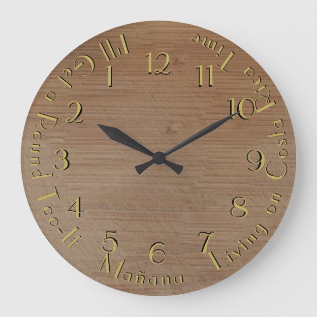 Round Too-It Backward Worn Wood Customisable Large Clock (Front)