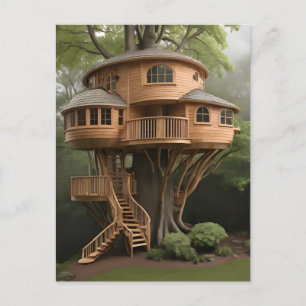 Round tree house postcard