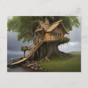 Round tree house postcard