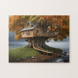 Round tree house poster jigsaw puzzle