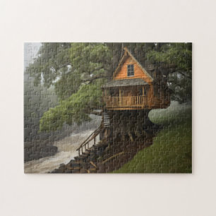 Round tree house poster jigsaw puzzle