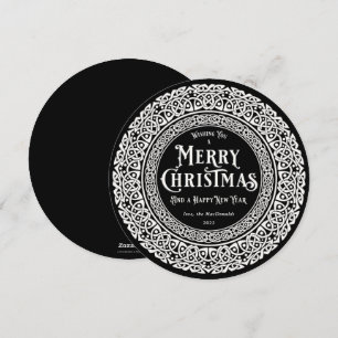 Round Vintage Black + Off White Celtic Holiday Card