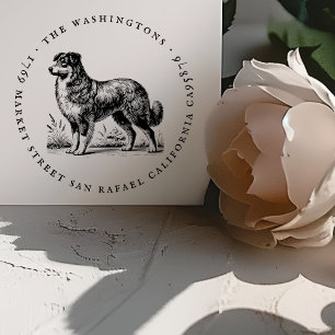 Round Vintage Dog Family Name Return Address Rubber Stamp