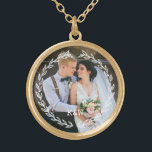 Round Vintage Frame Monogrammed Photo Gold Plated Necklace<br><div class="desc">Delicate Leaves Frame Monogrammed Photo Design.</div>