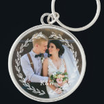 Round Vintage Frame Monogrammed Photo Key Ring<br><div class="desc">Delicate Leaves Frame Monogrammed Photo Design.</div>