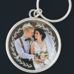 Round Vintage Frame Monogrammed Photo Key Ring<br><div class="desc">Delicate Leaves Frame Monogrammed Photo Design.</div>