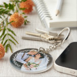 Round Vintage Frame Monogrammed Photo Key Ring<br><div class="desc">Delicate Leaves Frame Monogrammed Photo Design.</div>