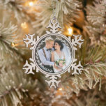 Round Vintage Frame Monogrammed Photo Snowflake Pewter Christmas Ornament<br><div class="desc">Delicate Leaves Frame Monogrammed Photo Design.</div>