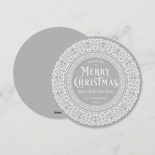 Round Vintage Grey + Off White Celtic Holiday Card