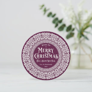 Round Vintage Plum + Off White Celtic Holiday Card