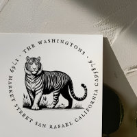 Round Vintage Tiger Family Name Return Address