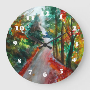 Round Wall Clock Autumn Landscape Watercor
