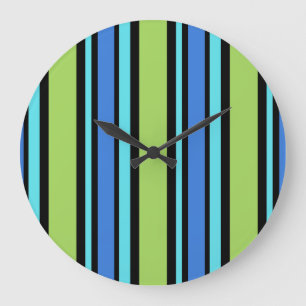 Round Wall Clock, Blue Moons Deckchair Stripes Large Clock