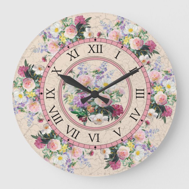 Round wall clock - floral design (Front)