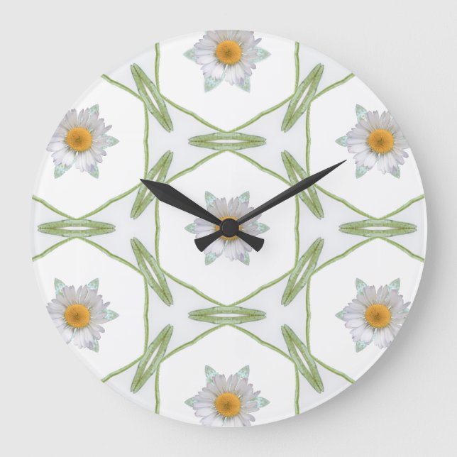 Round Wall Clock - Geometric Daisy Design (Front)