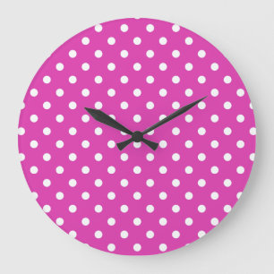 Round Wall Clock: Magenta with White Polka Dots Large Clock