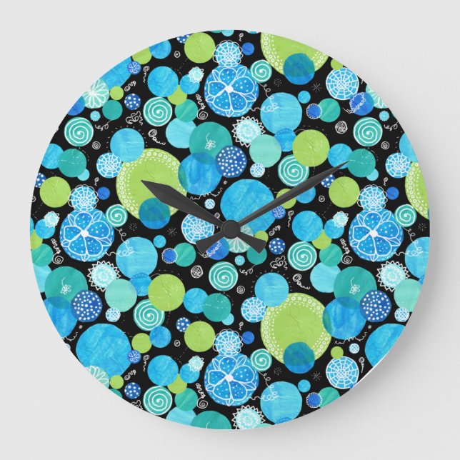 Round Wall Clock, Quirky Blue Moons Pattern Large Clock (Front)