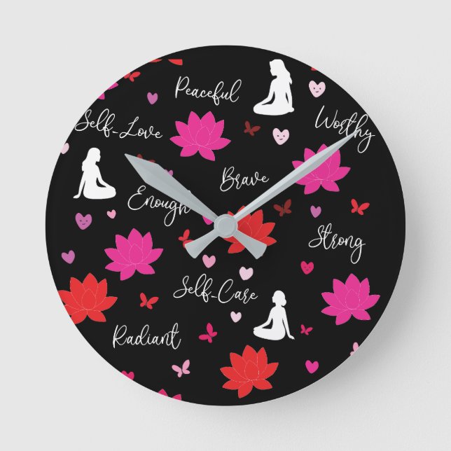 Round Wall Clock | Self-Care Lotus Design (Front)