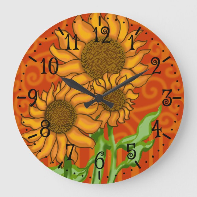Round Wall Clock/Sunflower Trio Large Clock (Front)