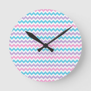 Round Wall Clock, Turquoise, Pink, Mauve, White Ch Clock