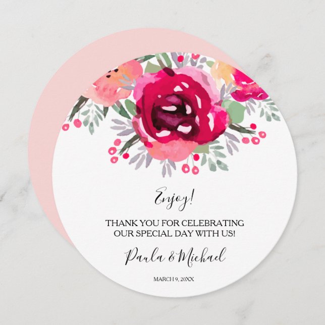 Round Wedding Dinner Plate Floral Thank You (Front/Back)