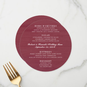 Round Wedding Menu Burgundy Wood Four Sections